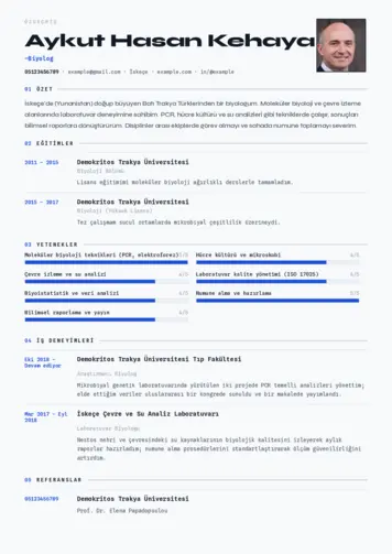 Biyolog CV Örnekleri cv indir